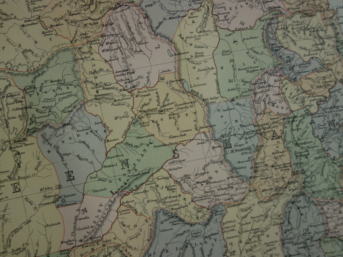 Queensland Australia old map 1890 original antique English map Queensland QLD poster