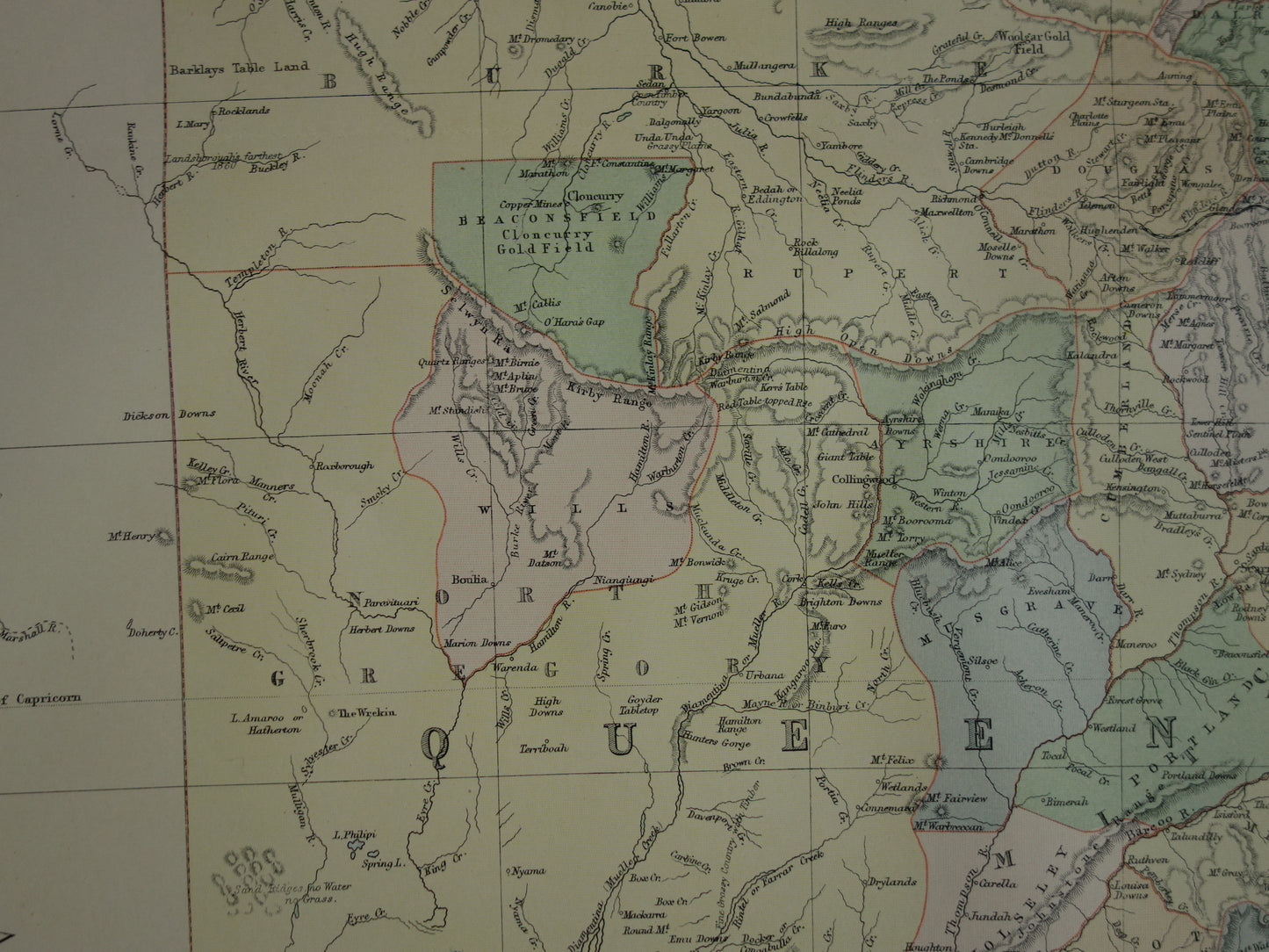 Queensland Australia old map 1890 original antique English map Queensland QLD poster