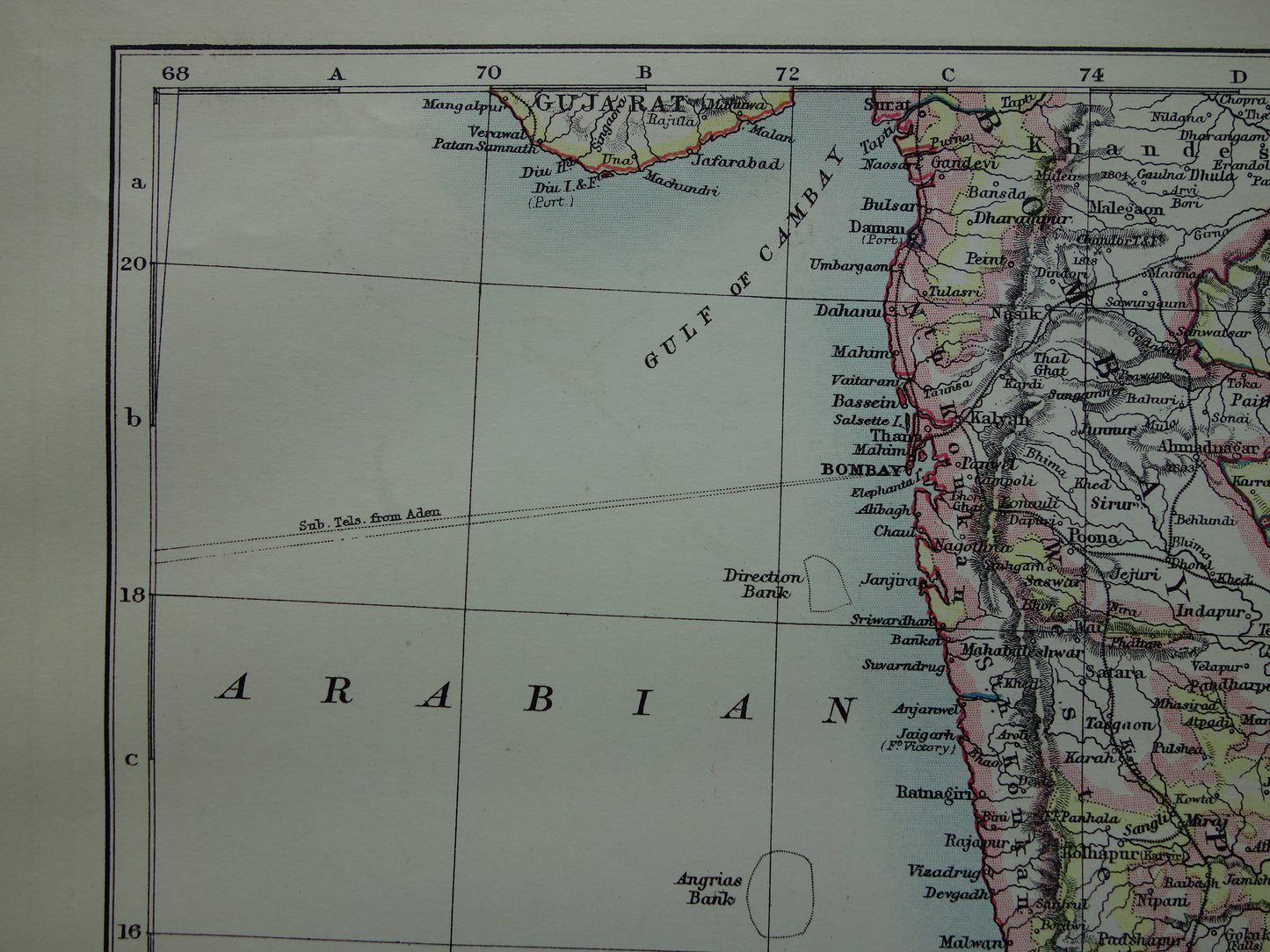Alte Karte von Südwestindien aus dem Jahr 1901, originale antike englische Karte von Lakshadweep und den Lakkadiven