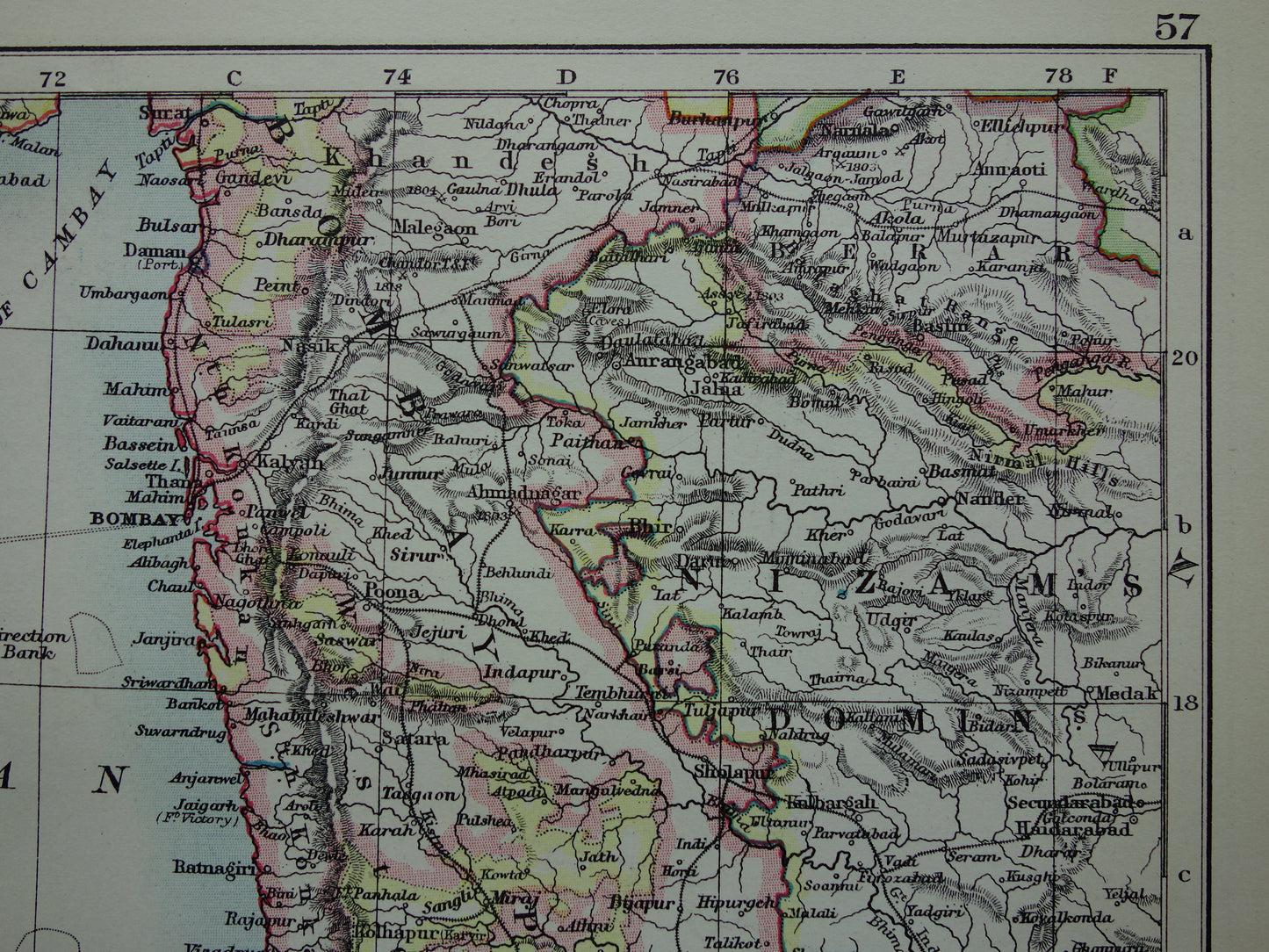 Alte Karte von Südwestindien aus dem Jahr 1901, originale antike englische Karte von Lakshadweep und den Lakkadiven