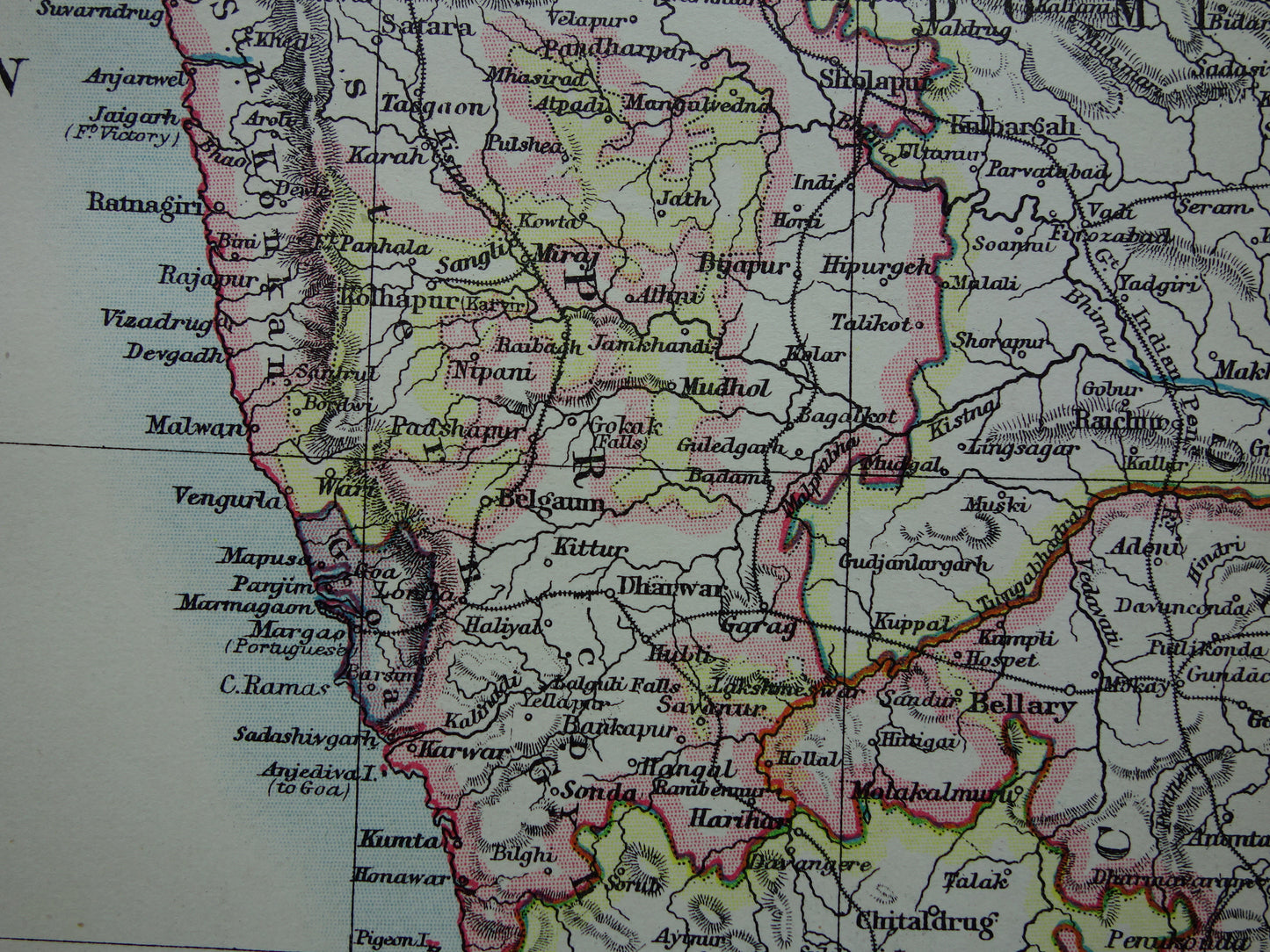 Alte Karte von Südwestindien aus dem Jahr 1901, originale antike englische Karte von Lakshadweep und den Lakkadiven