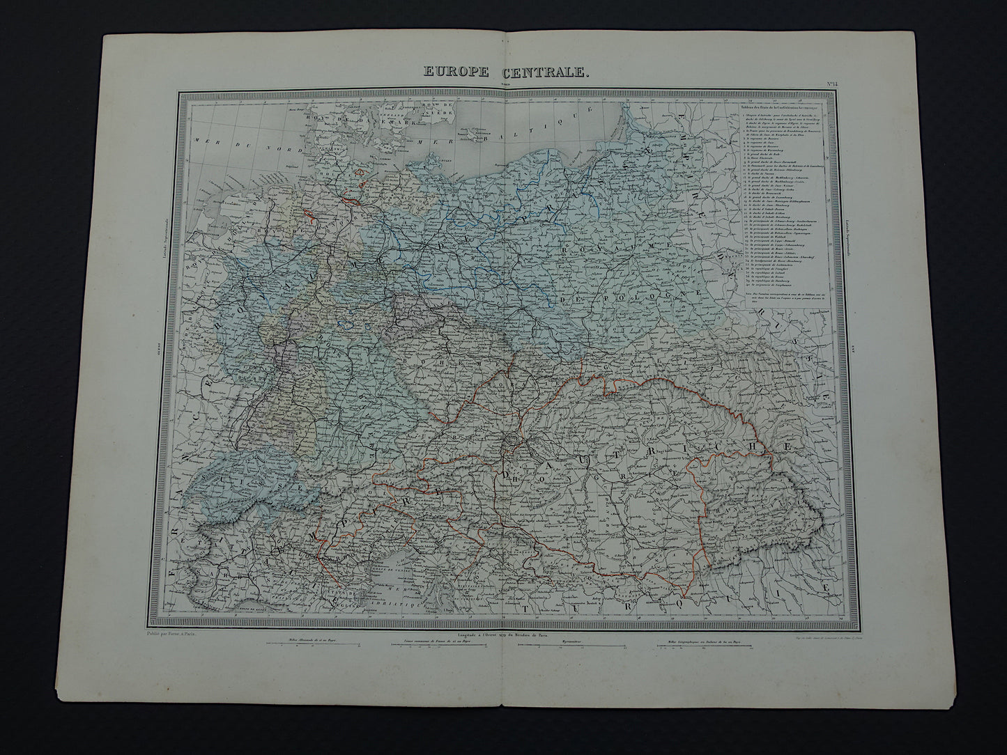 GERMANY Large antique map of the German Empire Prussia 1858 original old map Central Europe with Austria-Hungary for sale