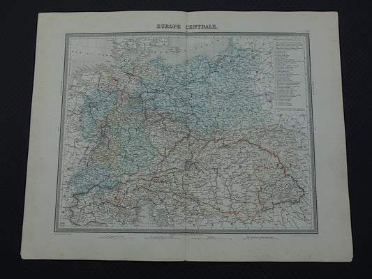 DEUTSCHLAND Große antike Karte des Deutschen Reiches Preußen 1858 Originale alte Karte Mitteleuropas mit Österreich-Ungarn zu verkaufen