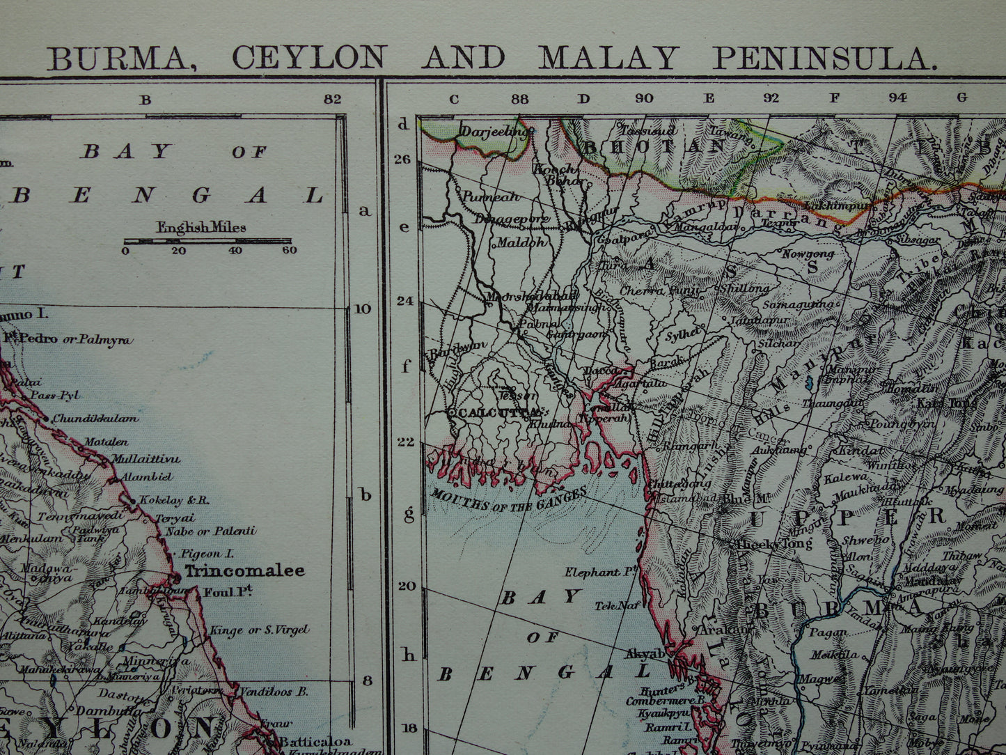Old map of Myanmar &amp; Sri Lanka from 1901 original antique English map Burma Ceylon Malacca