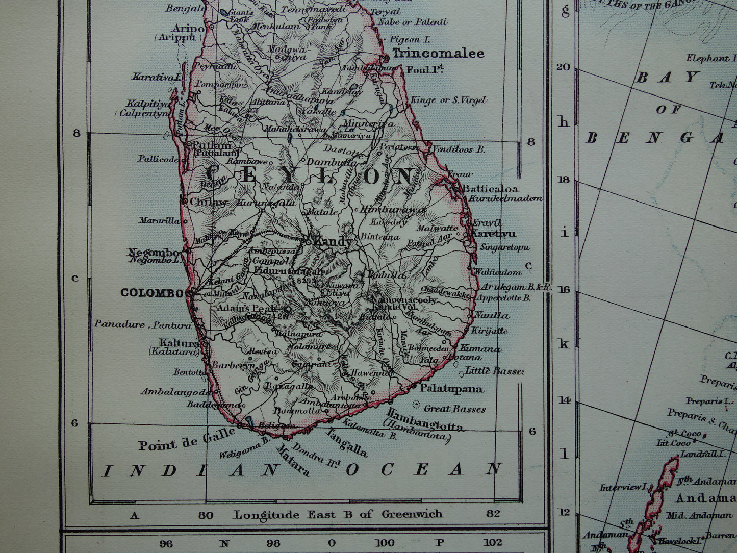 Old map of Myanmar &amp; Sri Lanka from 1901 original antique English map Burma Ceylon Malacca