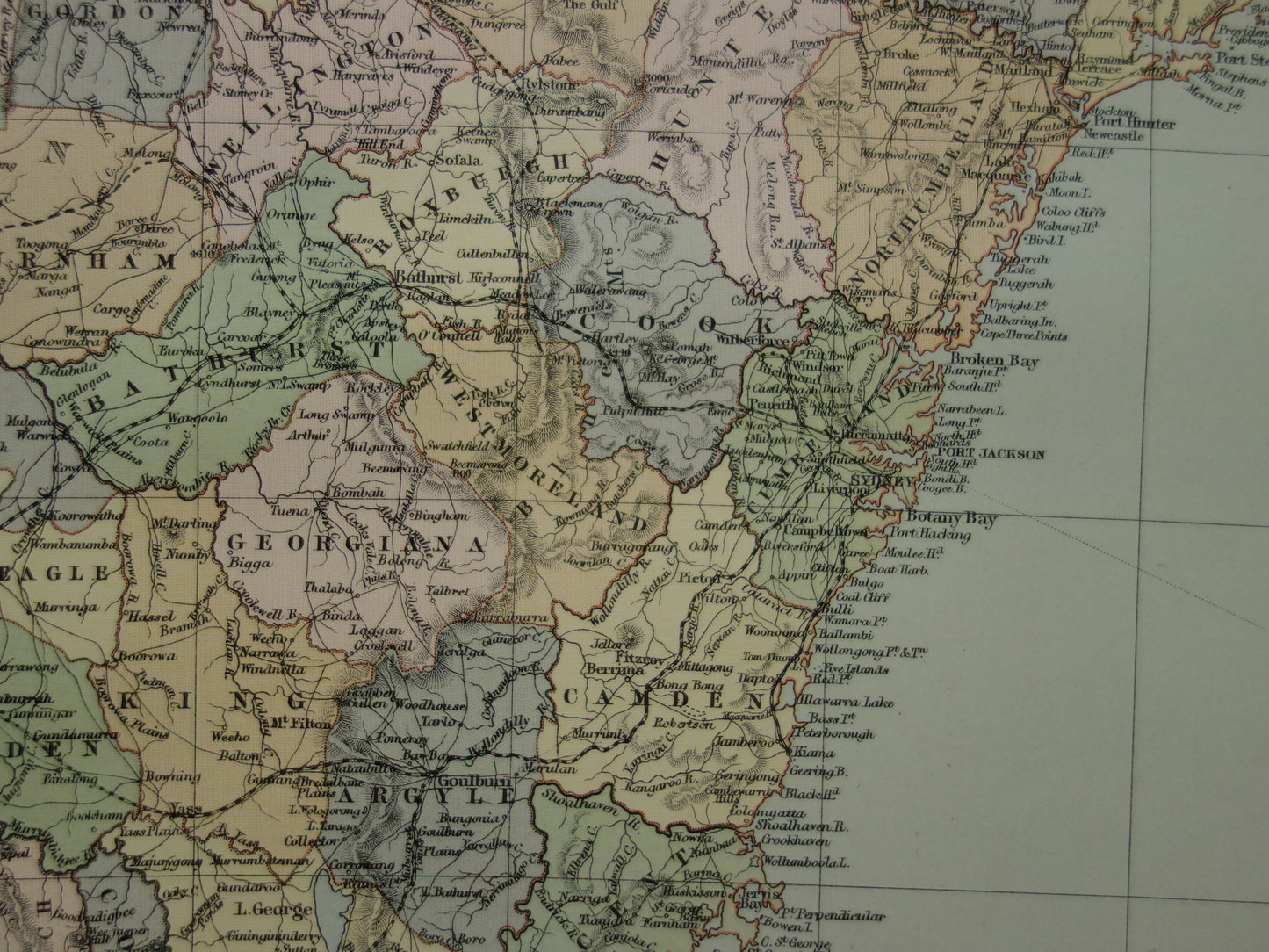 New South Wales Australia old map 1890 original antique English map NSW Sydney poster