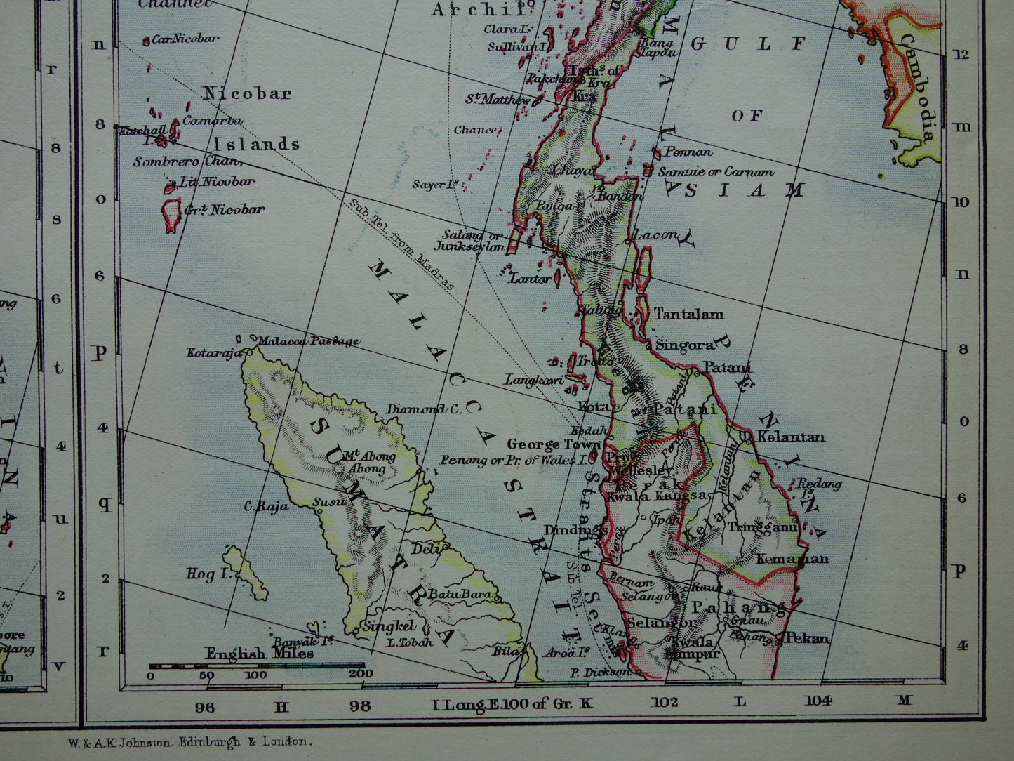 Old map of Myanmar &amp; Sri Lanka from 1901 original antique English map Burma Ceylon Malacca