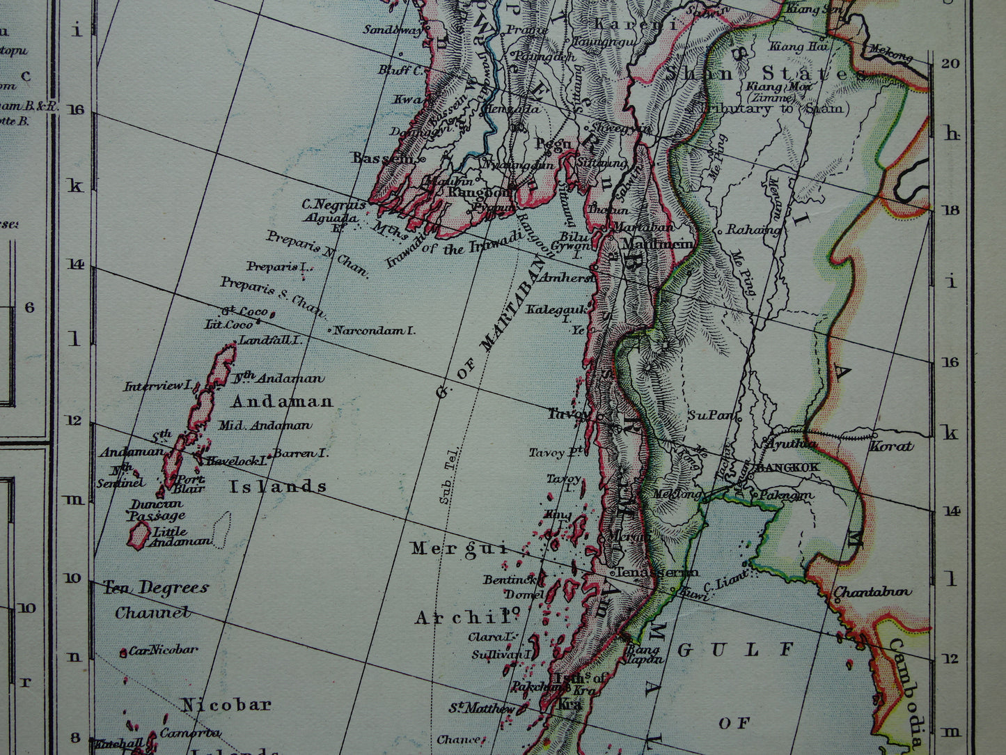 Old map of Myanmar &amp; Sri Lanka from 1901 original antique English map Burma Ceylon Malacca