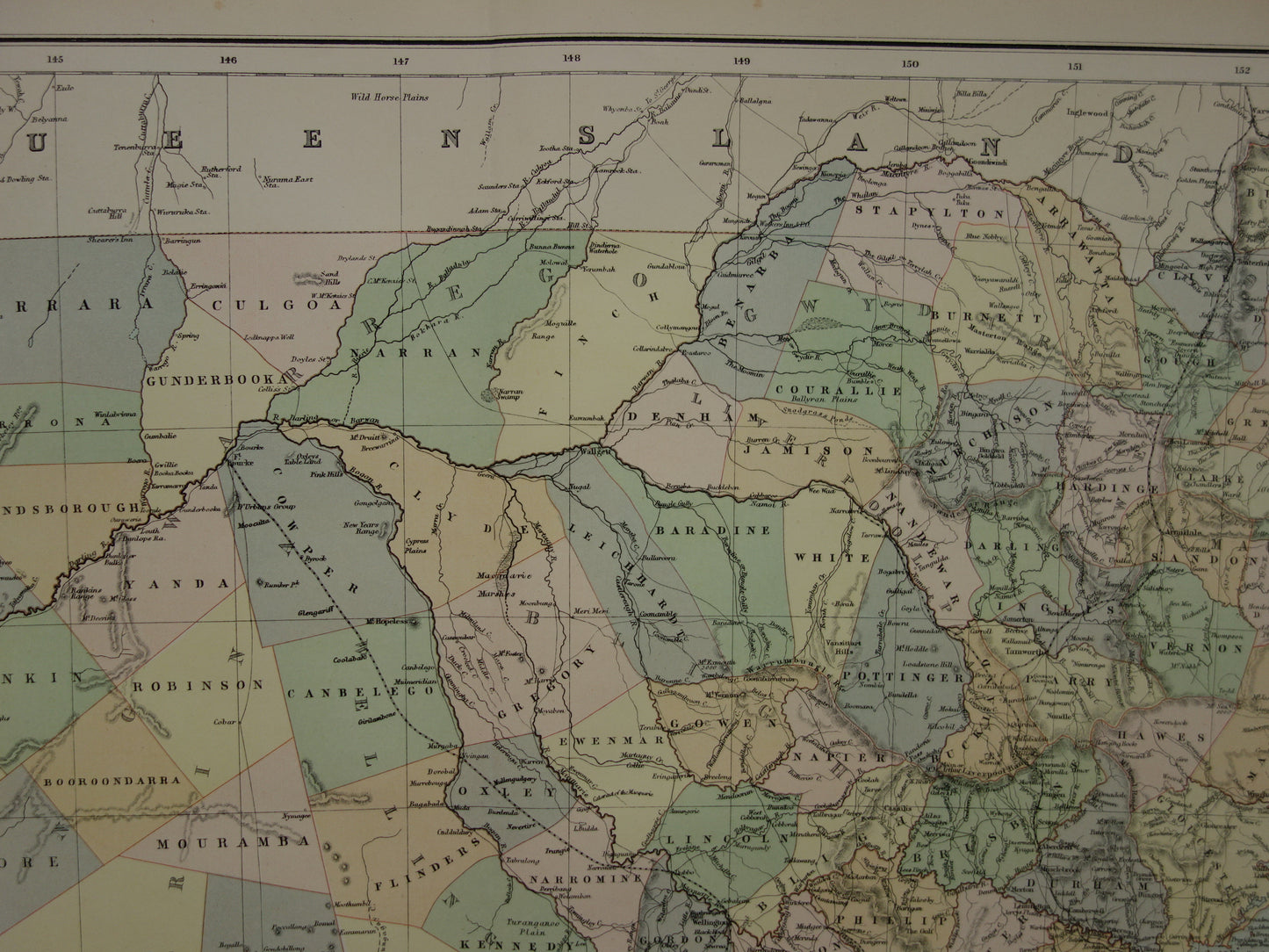 New South Wales Australia old map 1890 original antique English map NSW Sydney poster