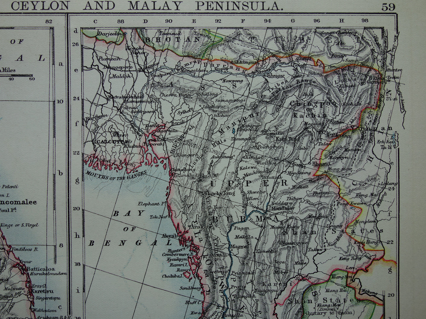 Old map of Myanmar &amp; Sri Lanka from 1901 original antique English map Burma Ceylon Malacca