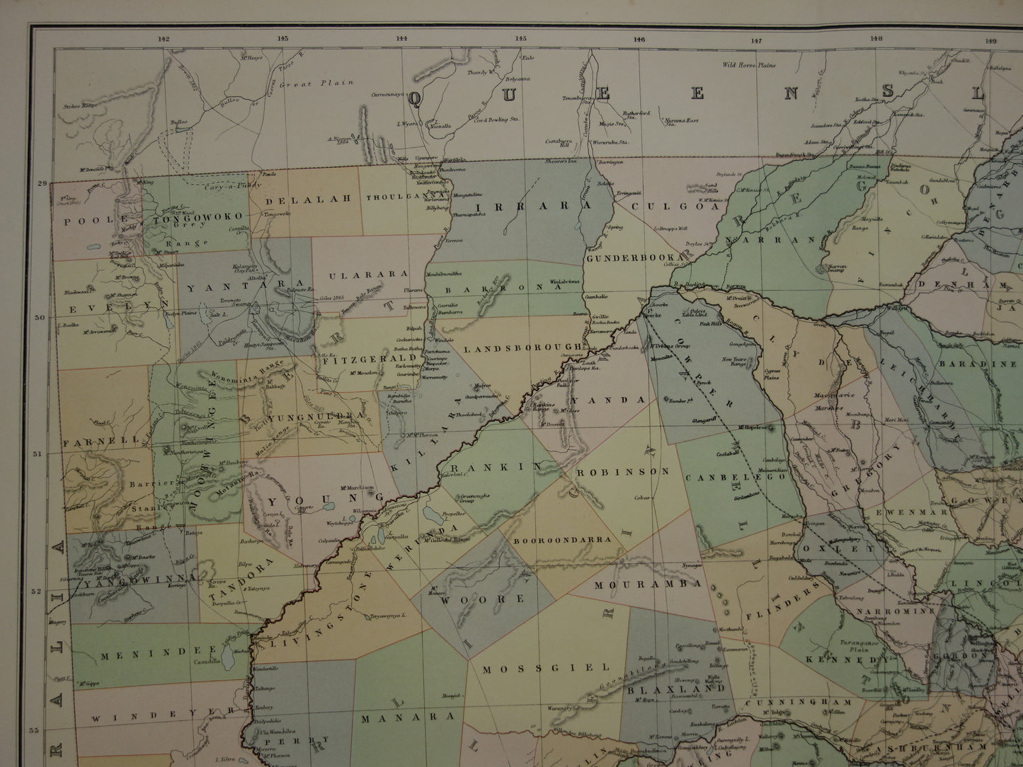 New South Wales Australia old map 1890 original antique English map NSW Sydney poster