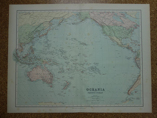 OCEANIA Large old map of Oceania Pacific Ocean original antique English map Indonesia Australia