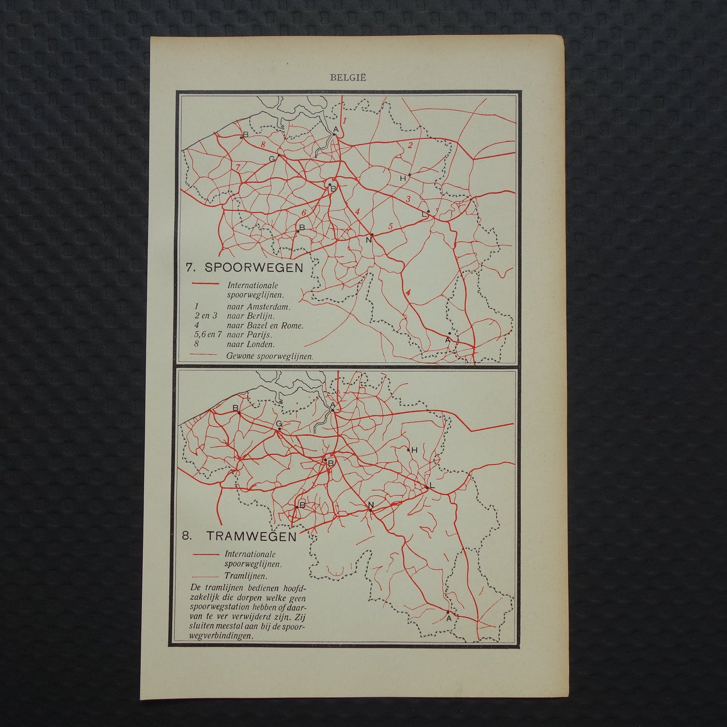 BELGIUM Old map of Belgium from 1933 Railways Tram lines original vintage Dutch map Train Tram