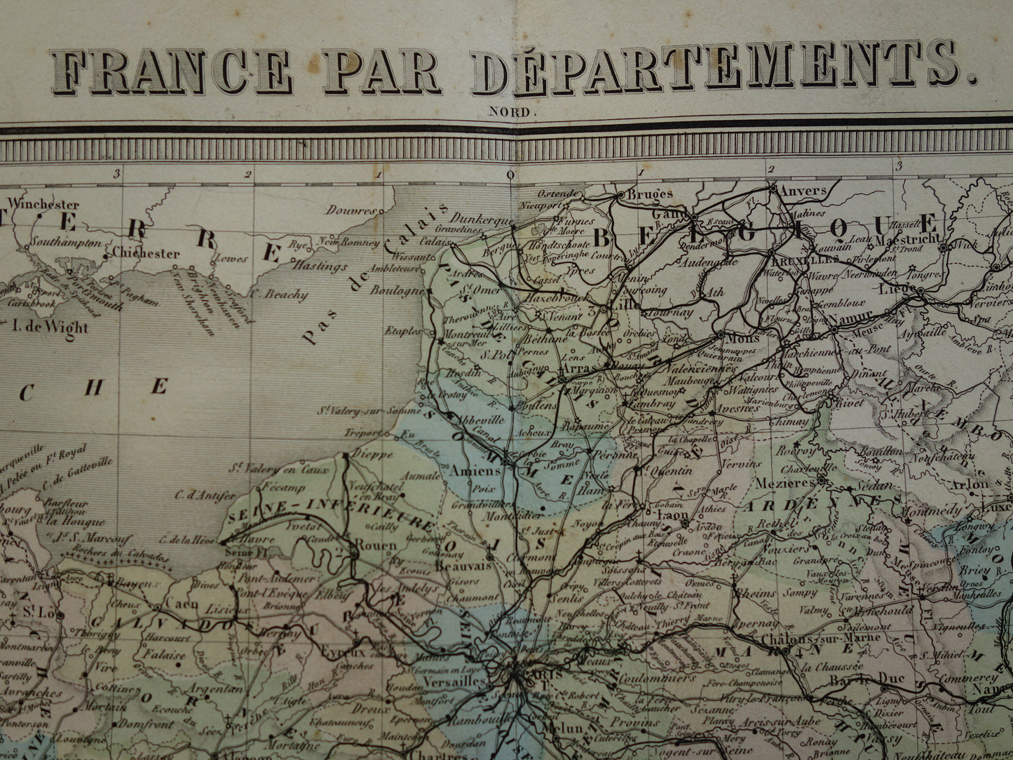 FRANCE Large antique map departments in France 1858 original old map