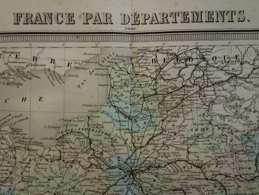FRANCE Large antique map departments in France 1858 original old map