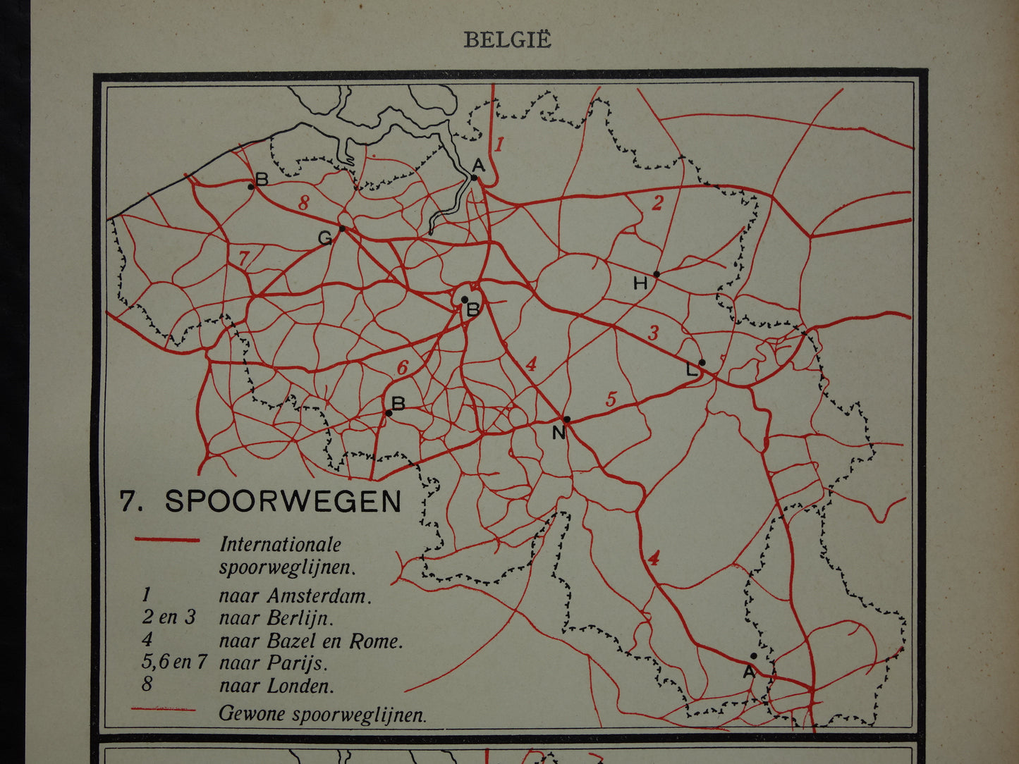 BELGIUM Old map of Belgium from 1933 Railways Tram lines original vintage Dutch map Train Tram