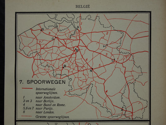 BELGIUM Old map of Belgium from 1933 Railways Tram lines original vintage Dutch map Train Tram