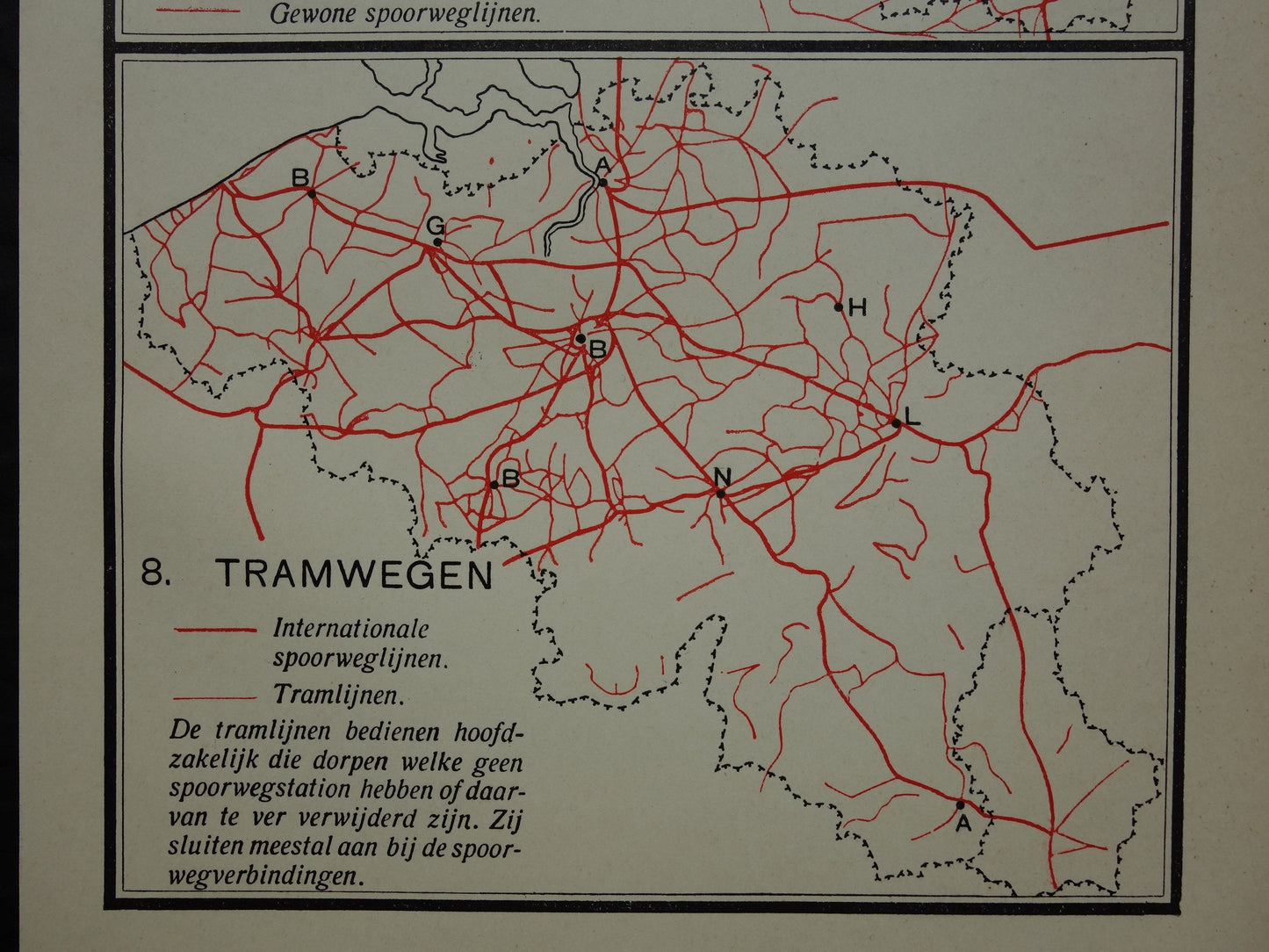 BELGIUM Old map of Belgium from 1933 Railways Tram lines original vintage Dutch map Train Tram