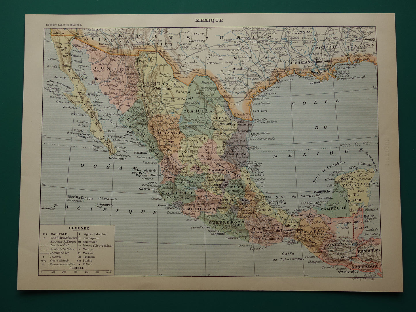 Mexico Old map of Mexico from 1902 Original antique map vintage print