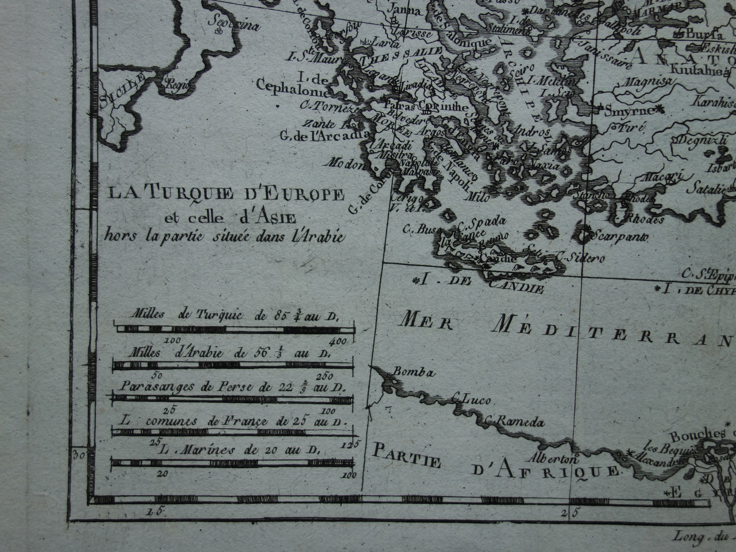 1780 Alte Karte des Osmanischen Reiches Original antike Karte Türkei – Raynal Bonne La Turquie d'Europe et celle d'Asie hors la partie situee dans l'Arabie