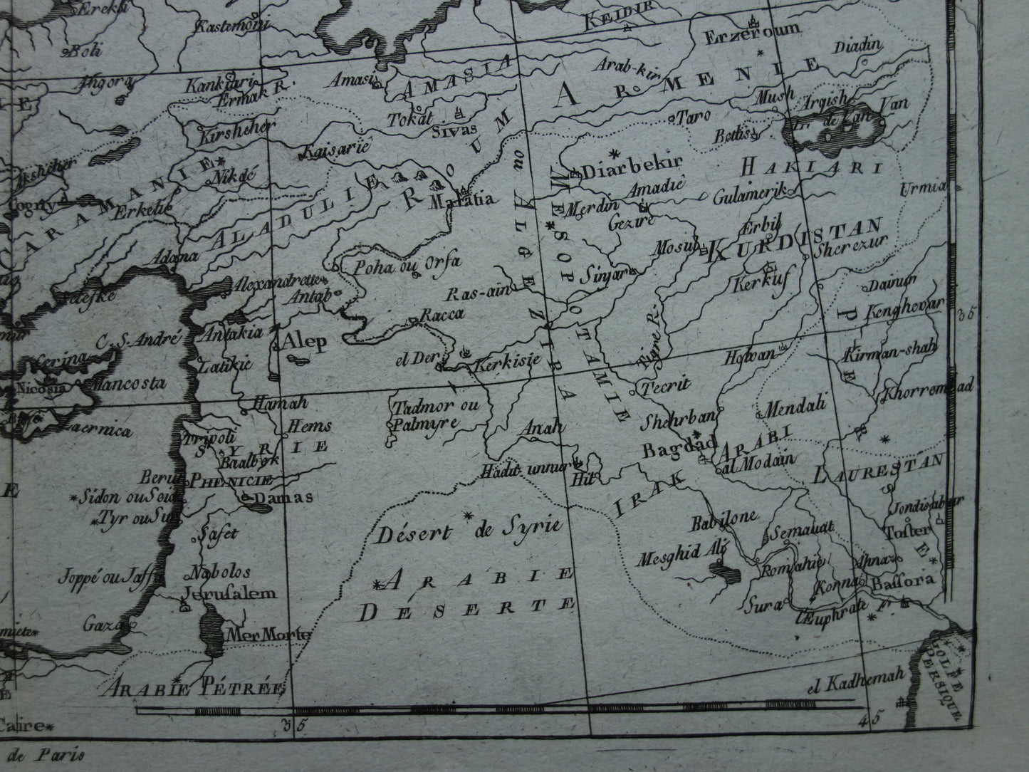 1780 Alte Karte des Osmanischen Reiches Original antike Karte Türkei – Raynal Bonne La Turquie d'Europe et celle d'Asie hors la partie situee dans l'Arabie