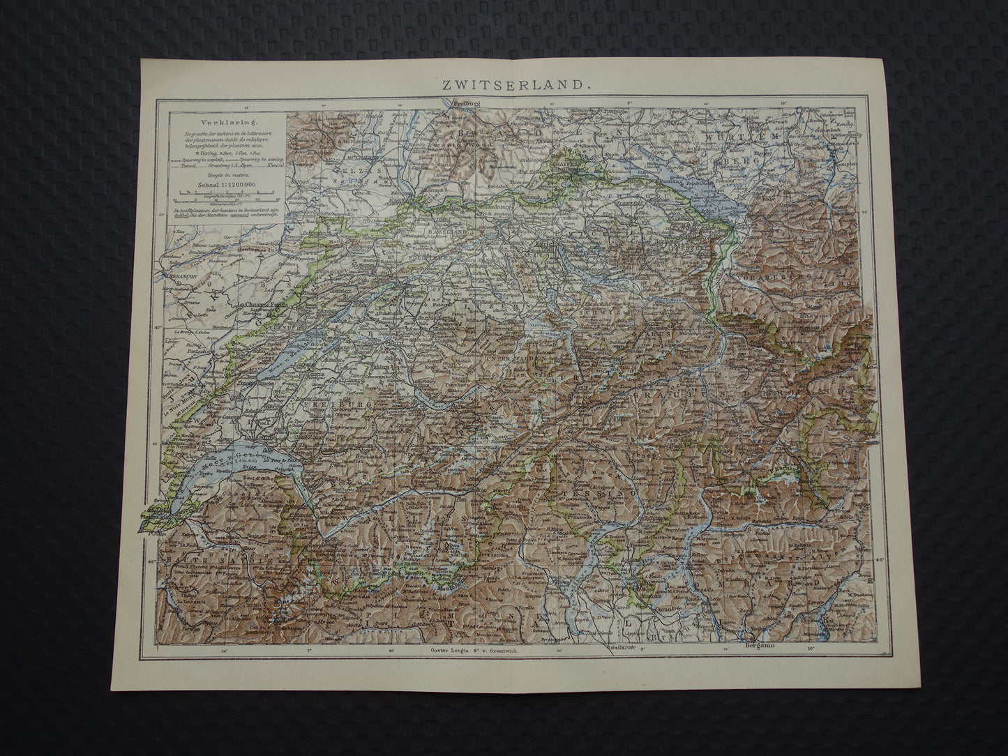 Old map of Switzerland from 1922 original Dutch vintage map