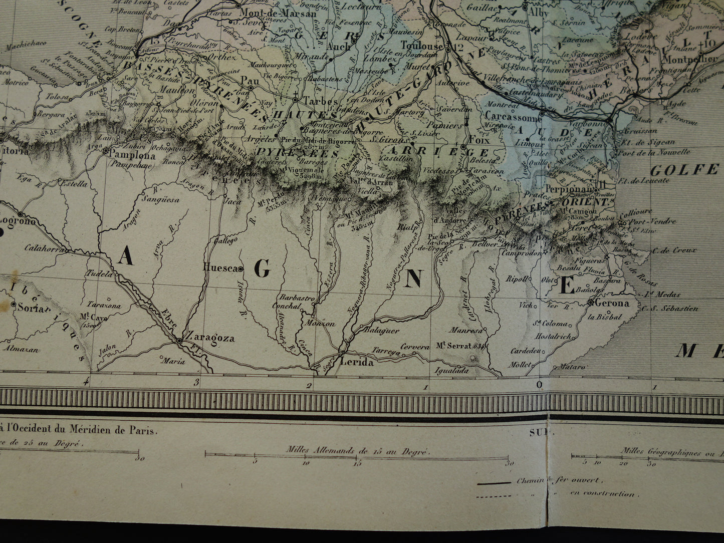 FRANCE Large antique map departments in France 1858 original old map