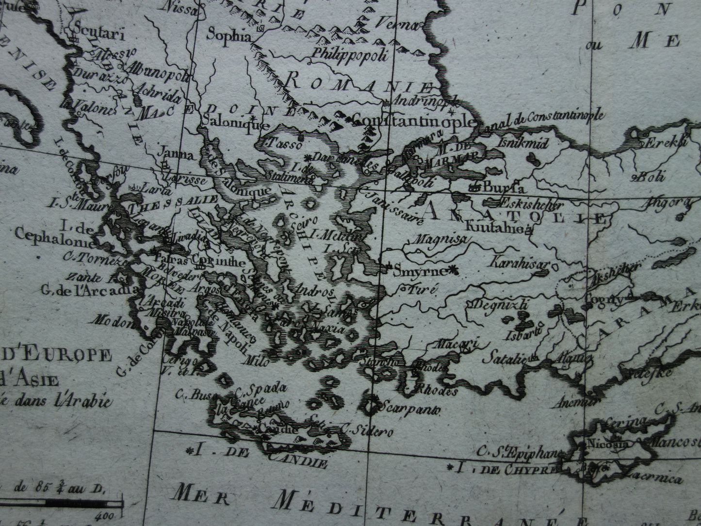 1780 Alte Karte des Osmanischen Reiches Original antike Karte Türkei – Raynal Bonne La Turquie d'Europe et celle d'Asie hors la partie situee dans l'Arabie