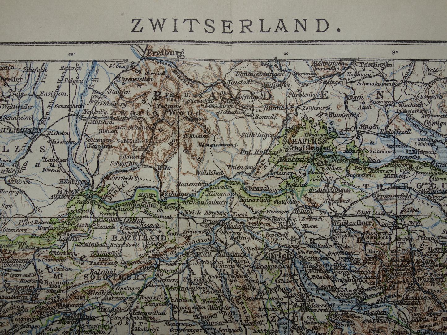 Old map of Switzerland from 1922 original Dutch vintage map