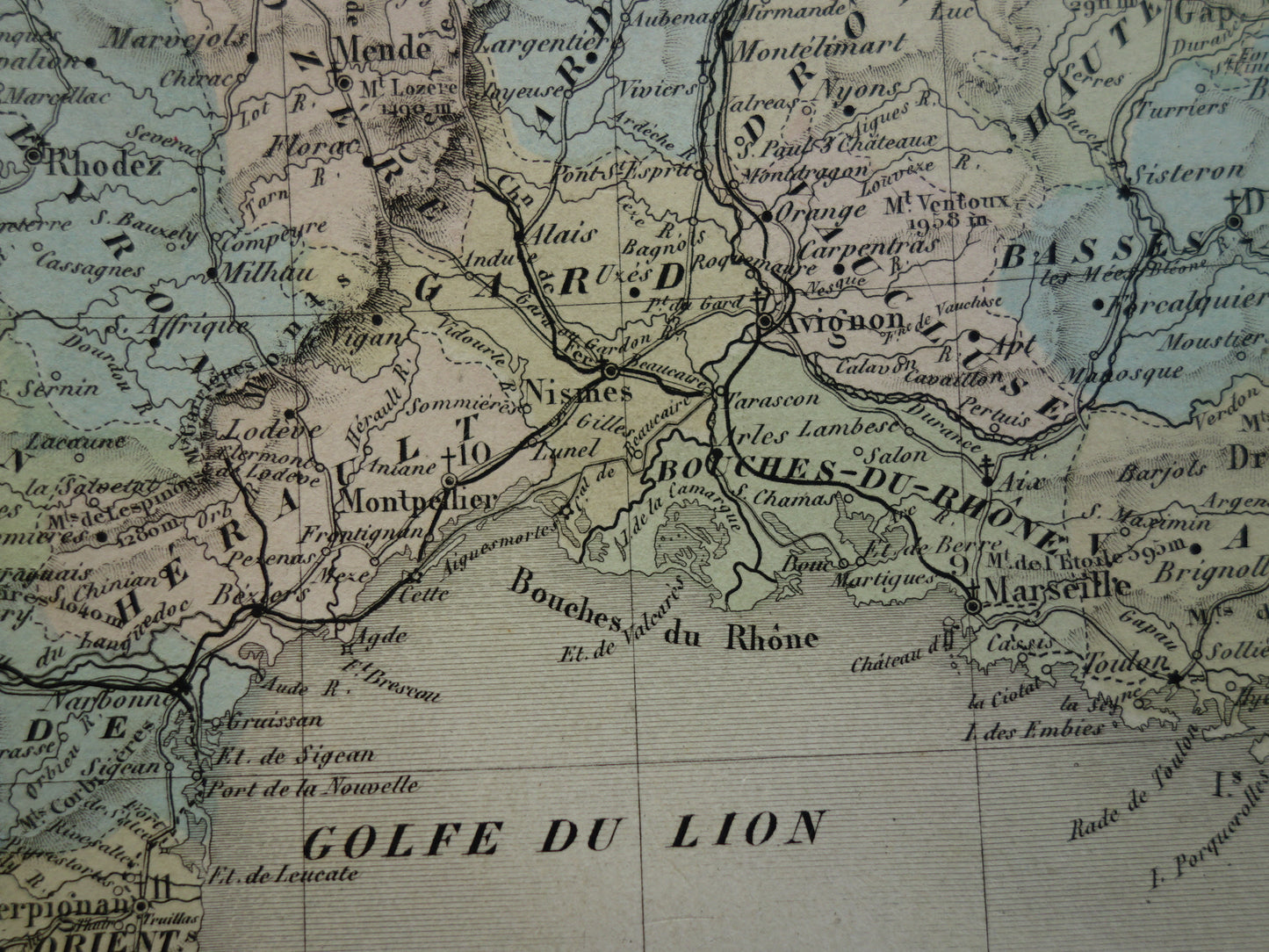 FRANCE Large antique map departments in France 1858 original old map