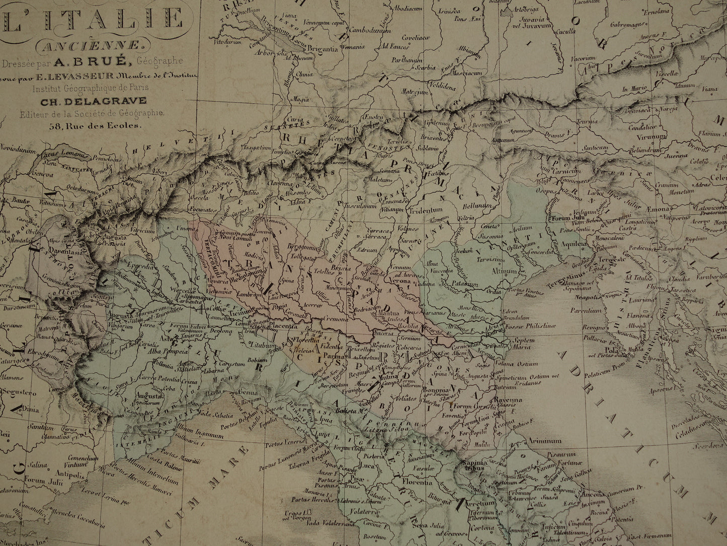 ITALY large old French map of Italy in classical antiquity from 1875 original antique hand-colored map
