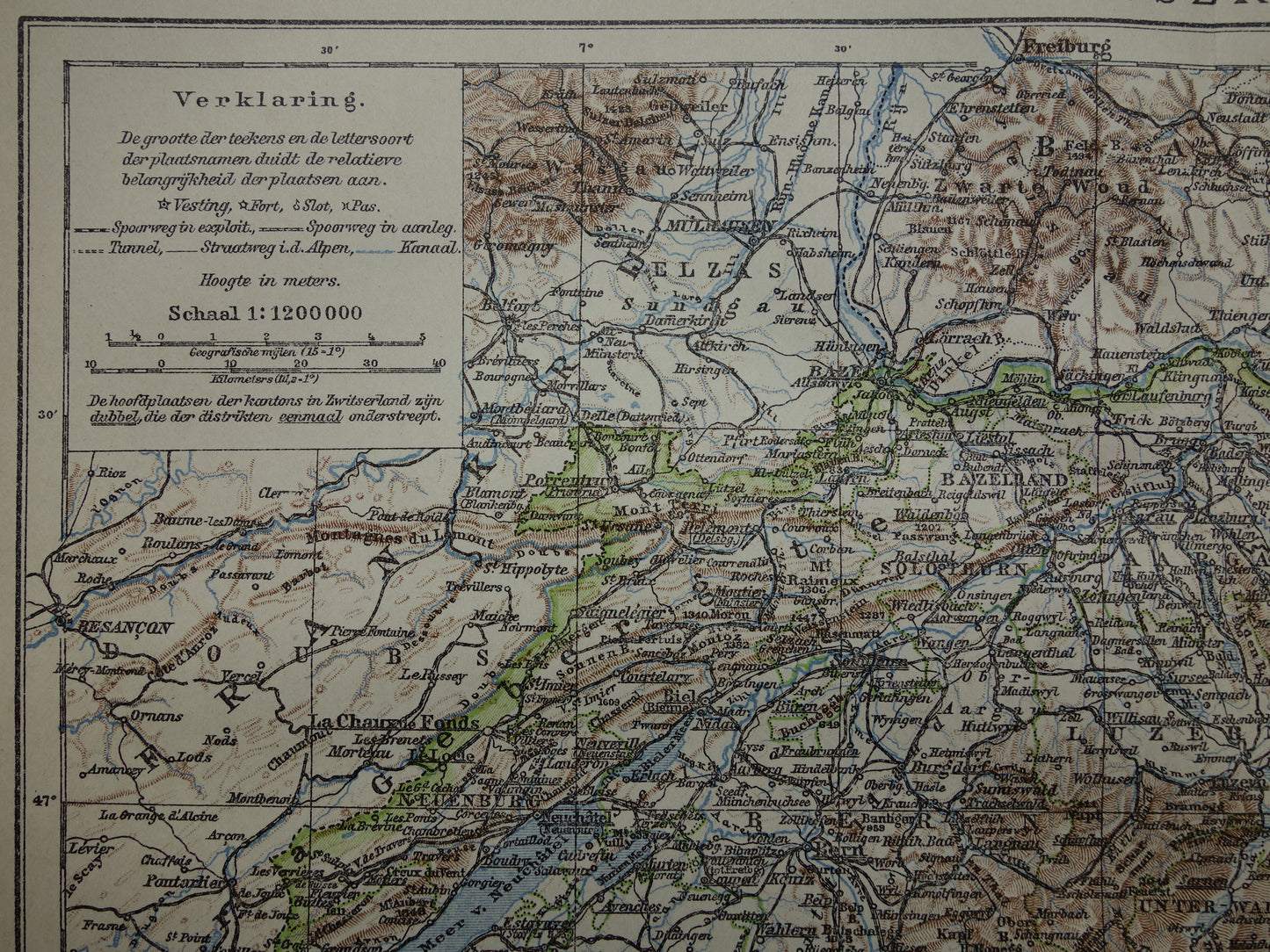 Old map of Switzerland from 1922 original Dutch vintage map