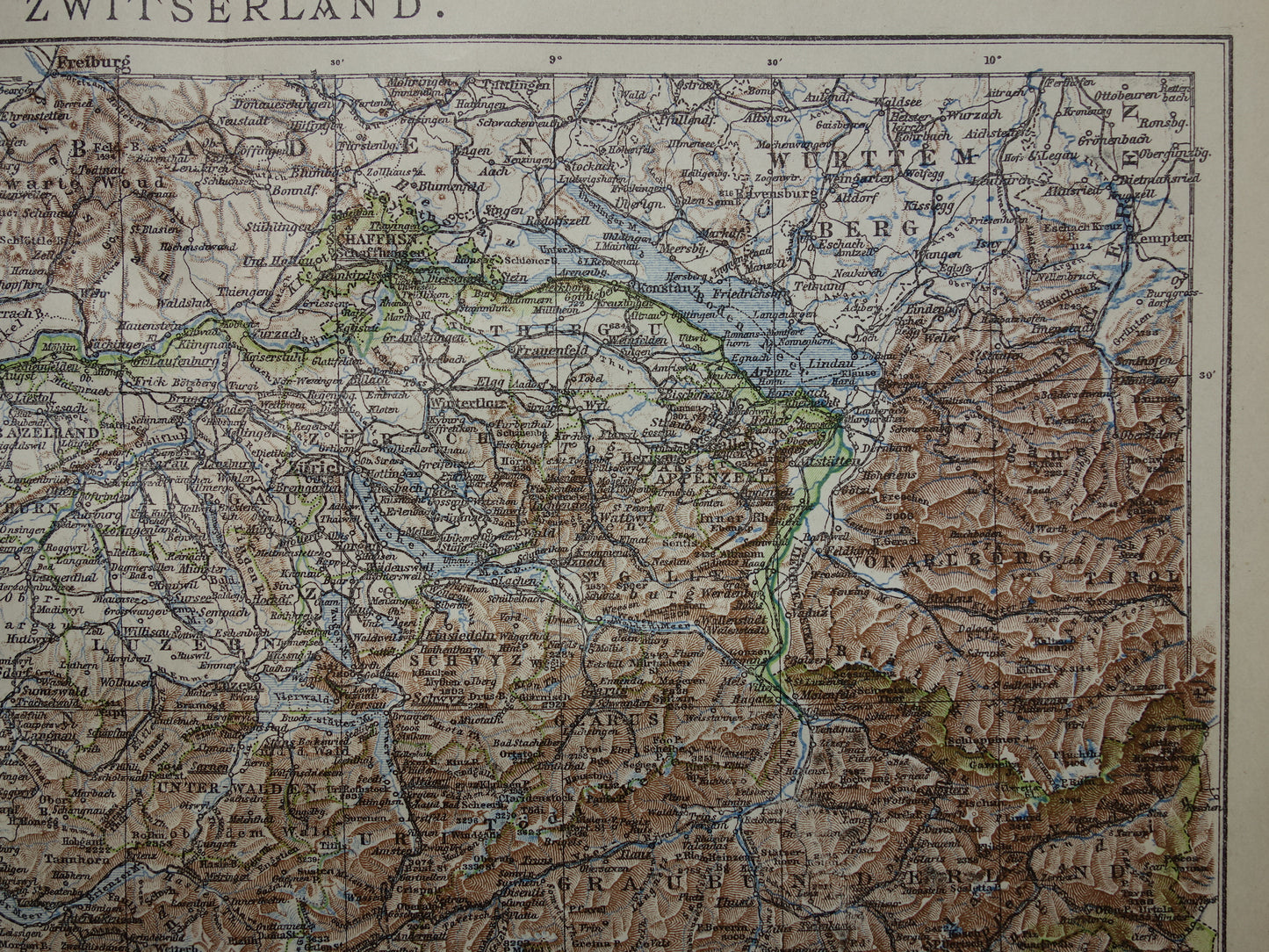 Old map of Switzerland from 1922 original Dutch vintage map