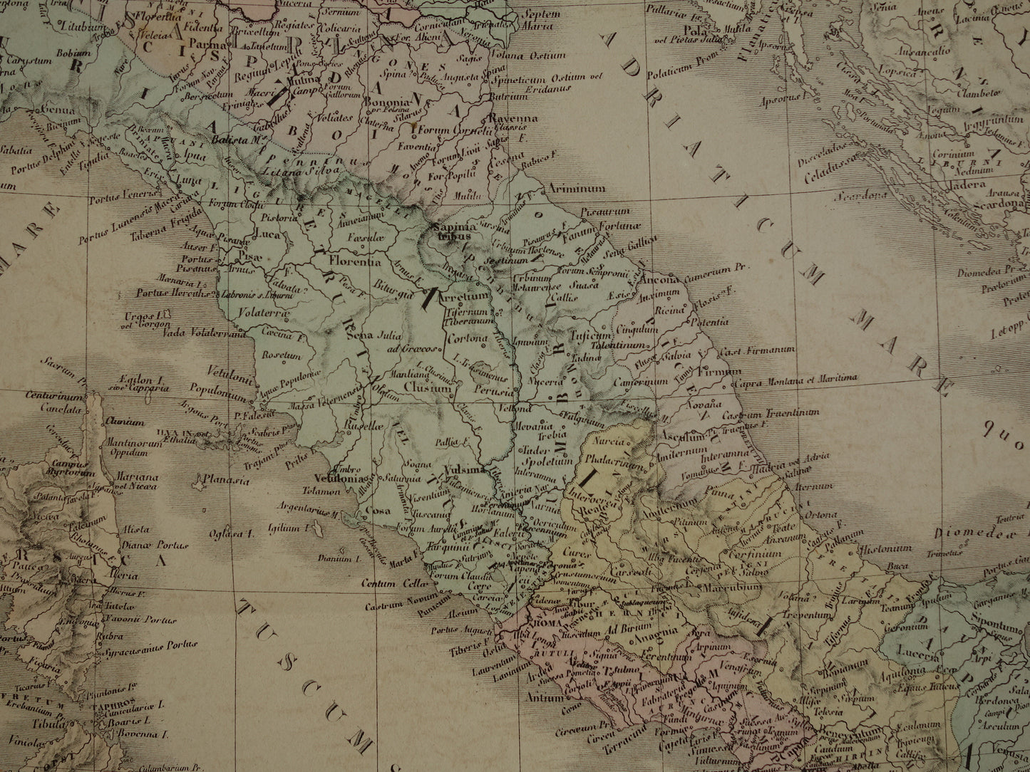 ITALY large old French map of Italy in classical antiquity from 1875 original antique hand-colored map