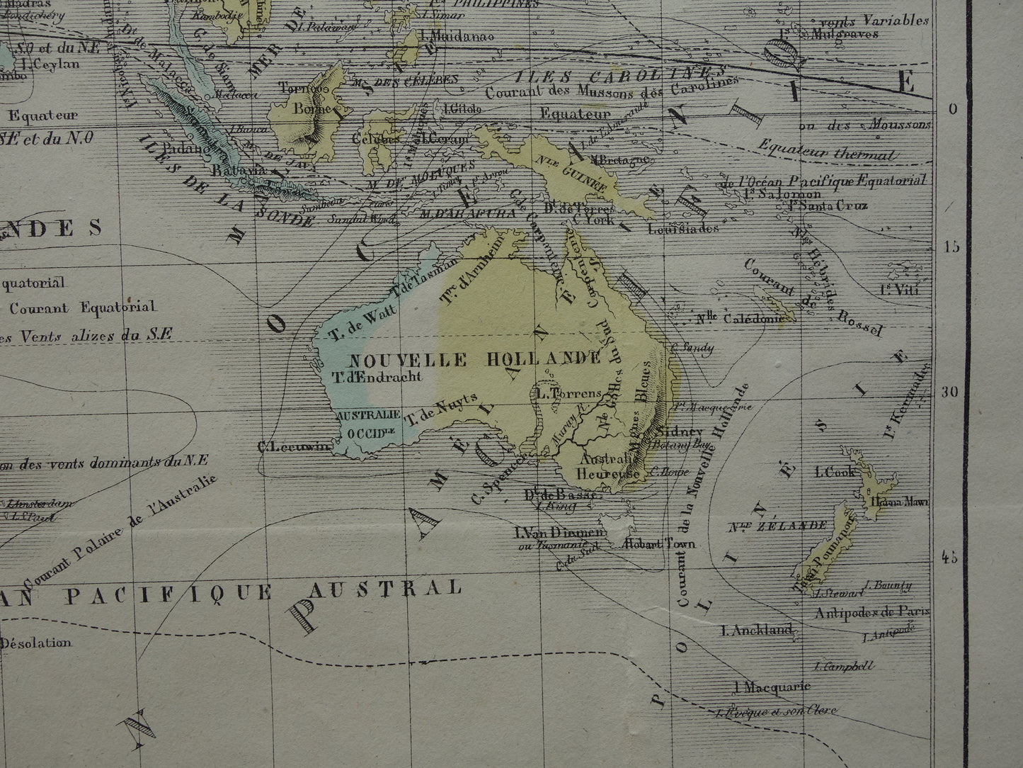 Old world map from 1858 original antique hand-colored French map