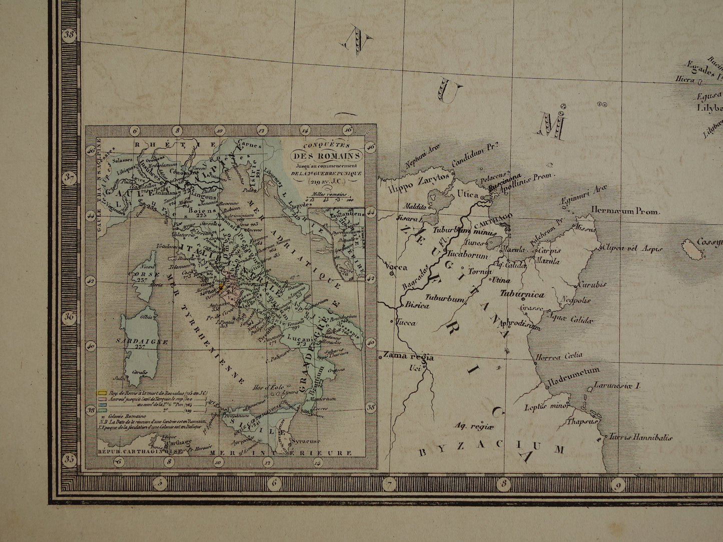 ITALY large old French map of Italy in classical antiquity from 1875 original antique hand-colored map