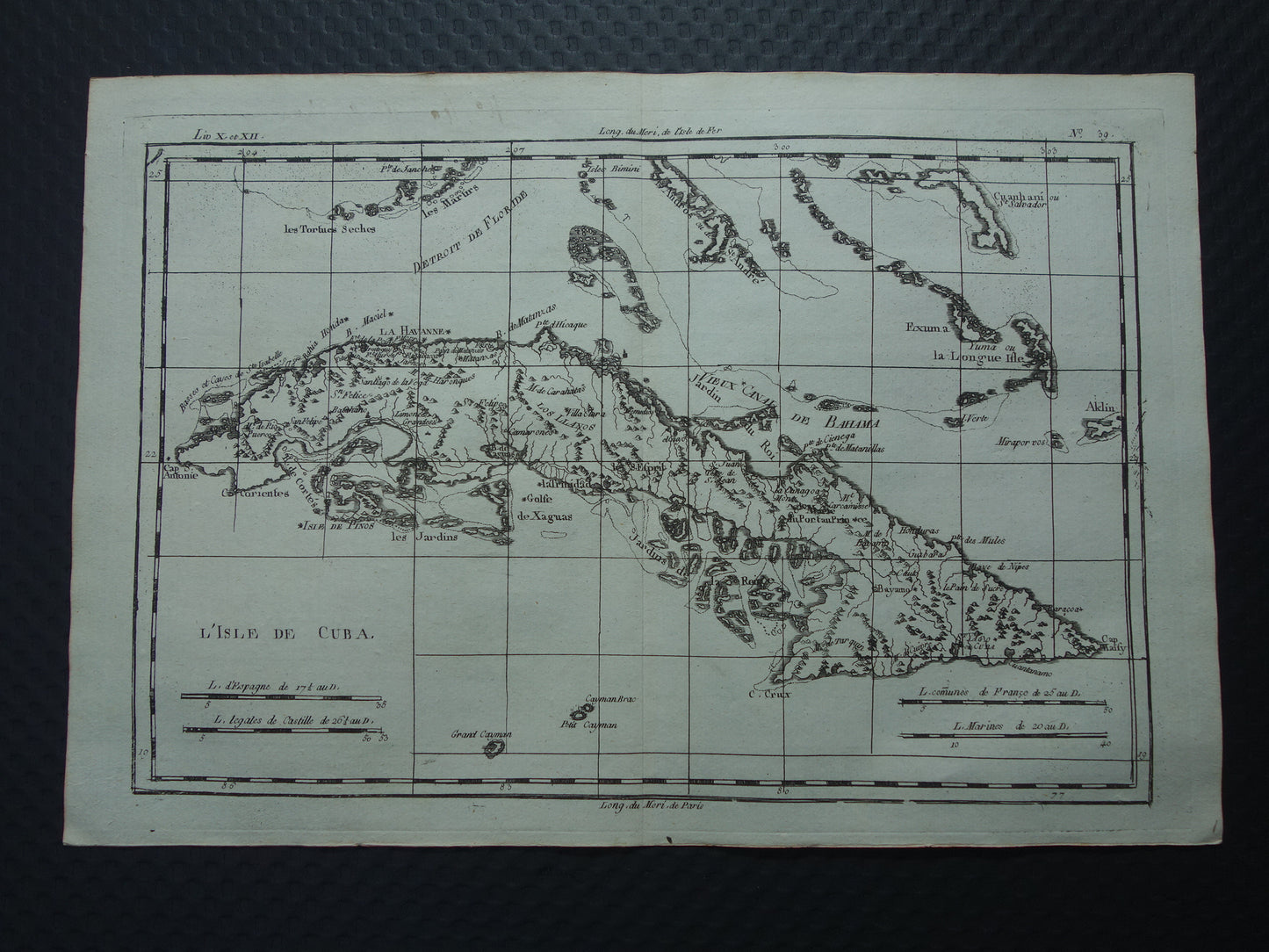 CUBA Oude landkaart van Cuba Originele vintage Franse Bonne kaart 