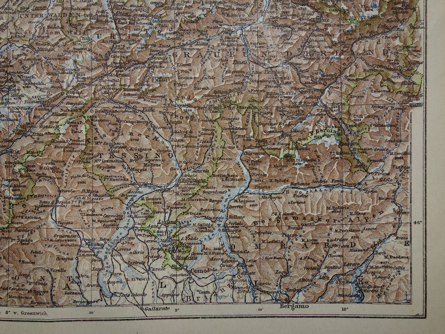 Old map of Switzerland from 1922 original Dutch vintage map