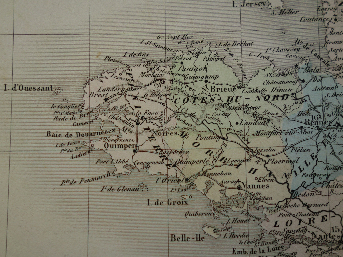 FRANCE Large antique map departments in France 1858 original old map