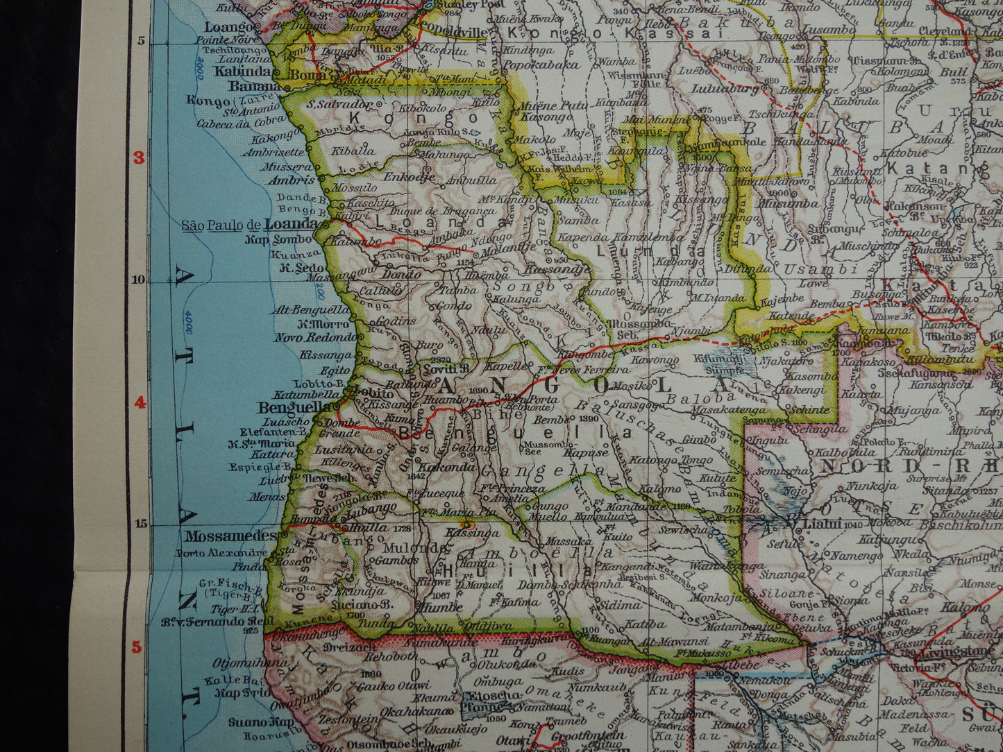 Oude kaart van Zuidelijk Afrika in 1928 originele historische landkaart van Zuid-Afrika Madagaskar Angola Namibië Botswana Tanzania Congo Mozambique Zambia