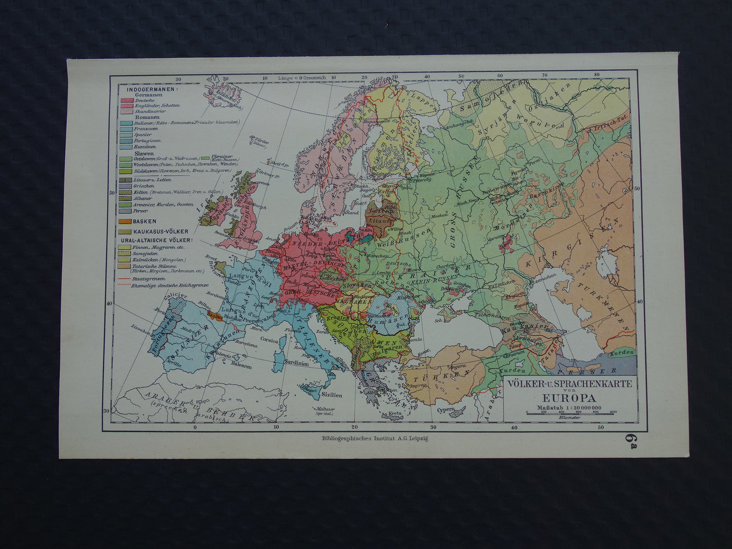 Old map of Europe - small ethnological and linguistic map of Europe - vintage maps