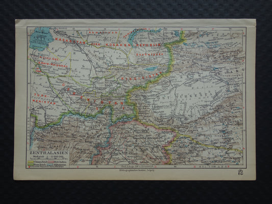 CENTRAAL-AZIË oude landkaart van Tibet Turkestan Himalaya kleine antieke Duitse kaart Oezbekistan Kirgizië Tadzjikistan