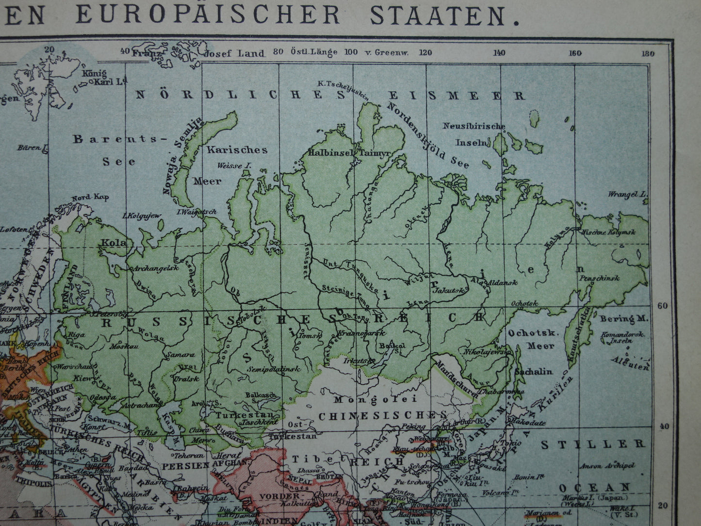 Oude wereldkaart van Kolonies Koloniëen 1902 originele antieke Duitse kaart koloniale bezittingen met jaartal