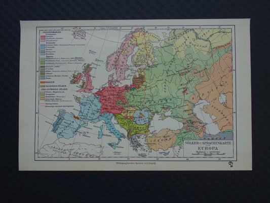 Oude kaart van Europa - kleine etnologische en linguïstische landkaart Europa - vintage kaarten