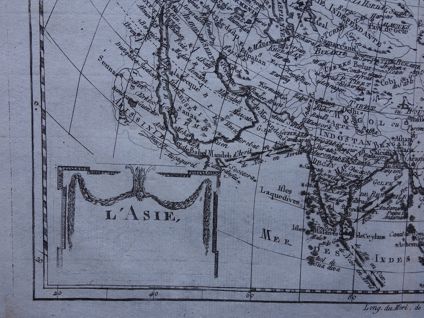 1780 Old Map of Asia Original Antique Map - Raynal Bonne L'Asie