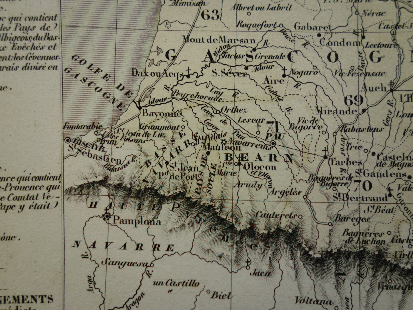 FRANCE Antique map of provinces in France from 1858 original large old hand-colored French map