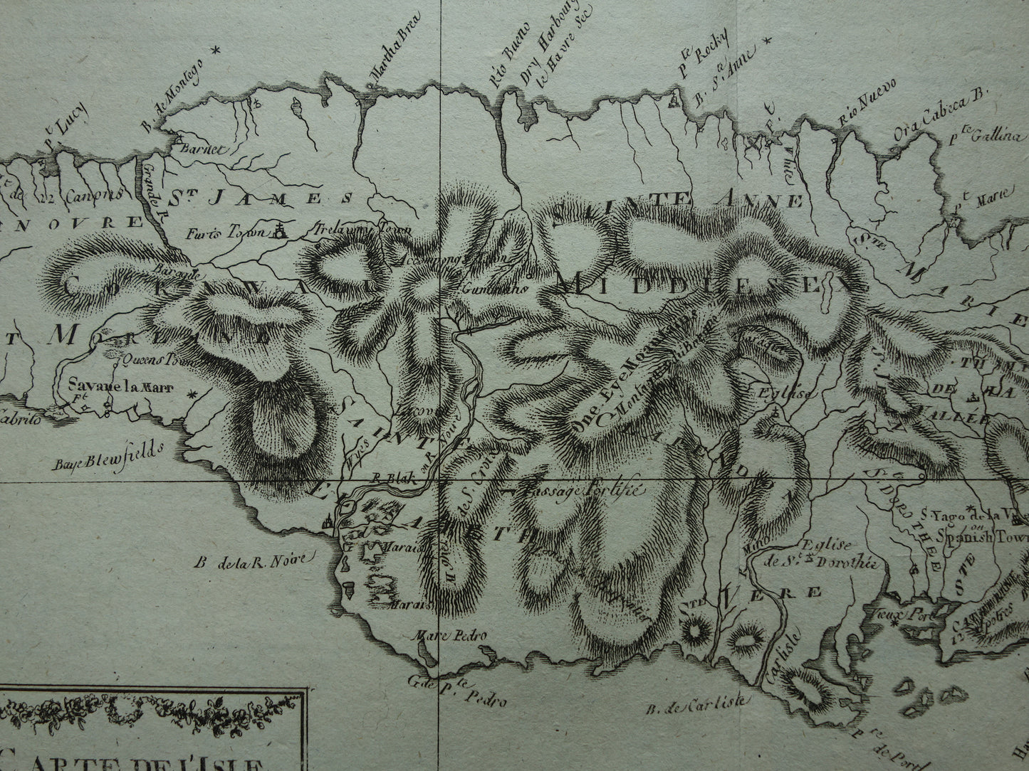 JAMAICA Old map of Jamaica Original vintage French Bonne map from 1784