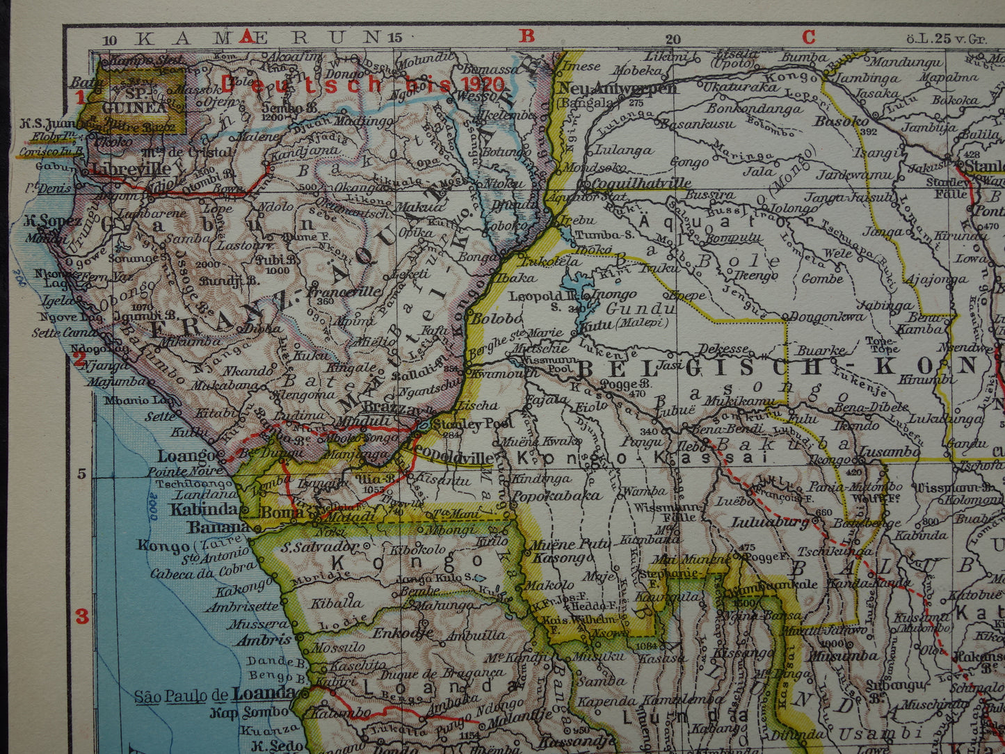 Oude kaart van Zuidelijk Afrika in 1928 originele historische landkaart van Zuid-Afrika Madagaskar Angola Namibië Botswana Tanzania Congo Mozambique Zambia