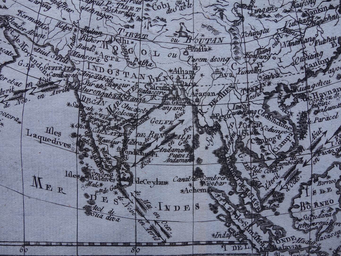 1780 Old Map of Asia Original Antique Map - Raynal Bonne L'Asie