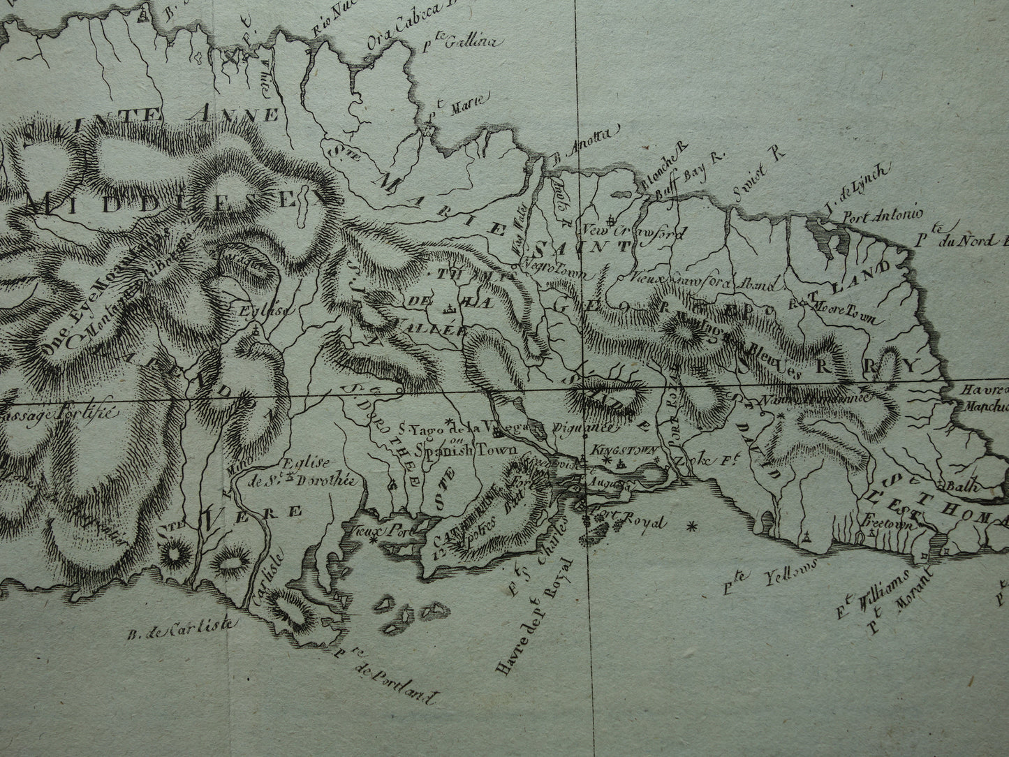 JAMAICA Old map of Jamaica Original vintage French Bonne map from 1784